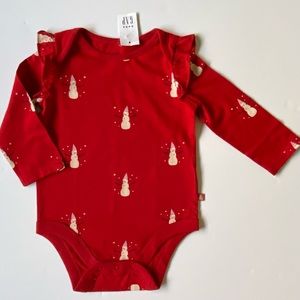Gap Shirt Size 6-12 Months NWT New Red Snowmen Christmas winter Snap One Piece